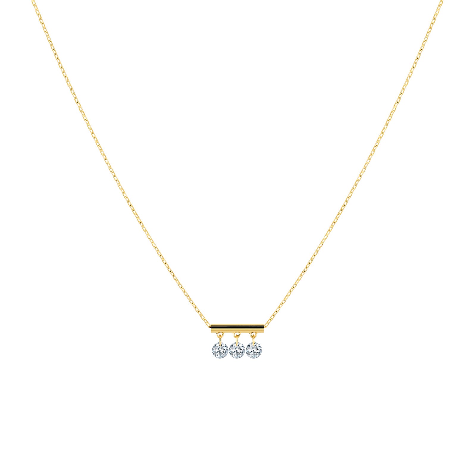 Collier La Brune et La Blonde Pampilles en or jaune 3 diamants taille brillant 0,60 carat - Soldat