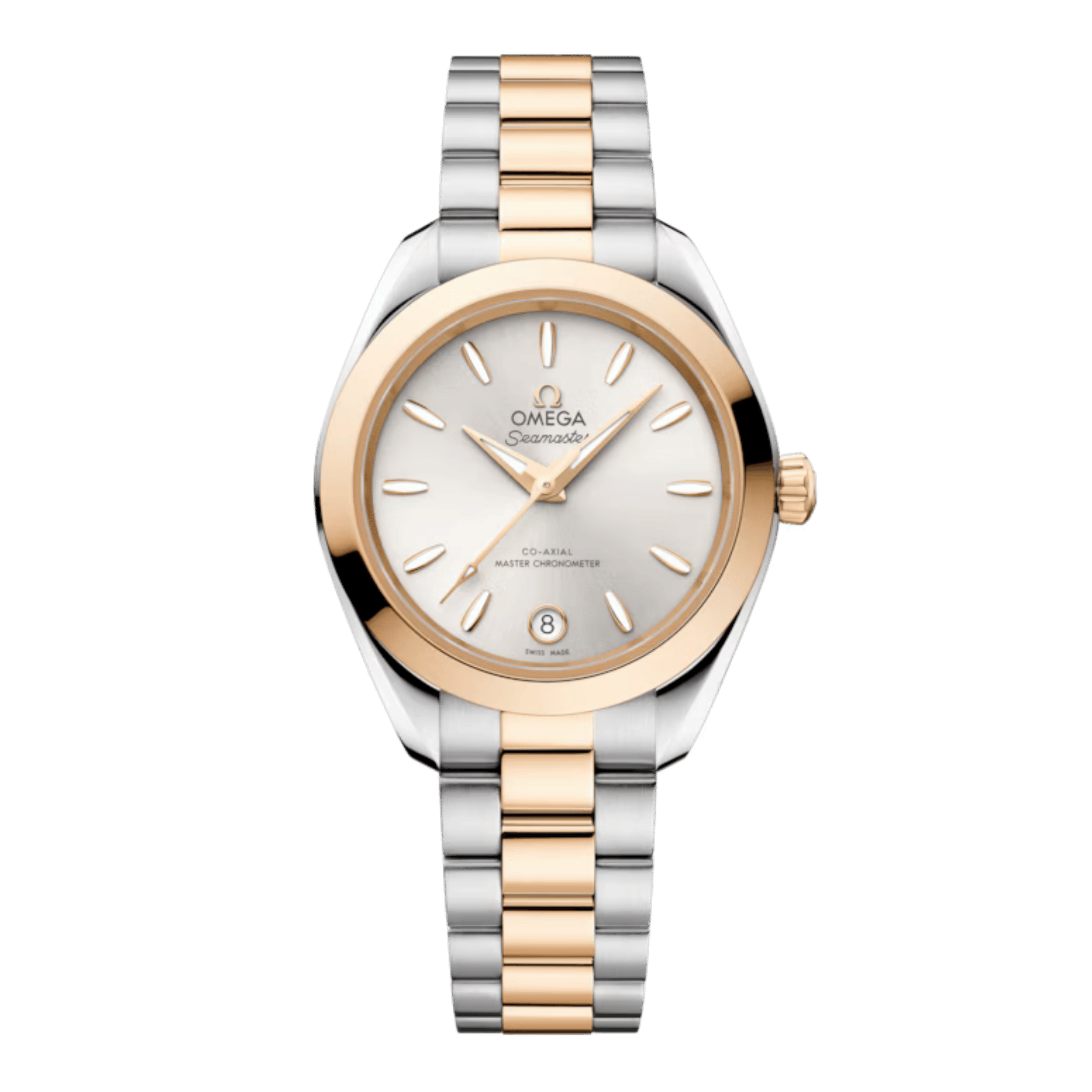 Montre Omega Seamaster Aqua Terra 150m automatique cadran argenté bracelet acier et or Moonshine 30 mm