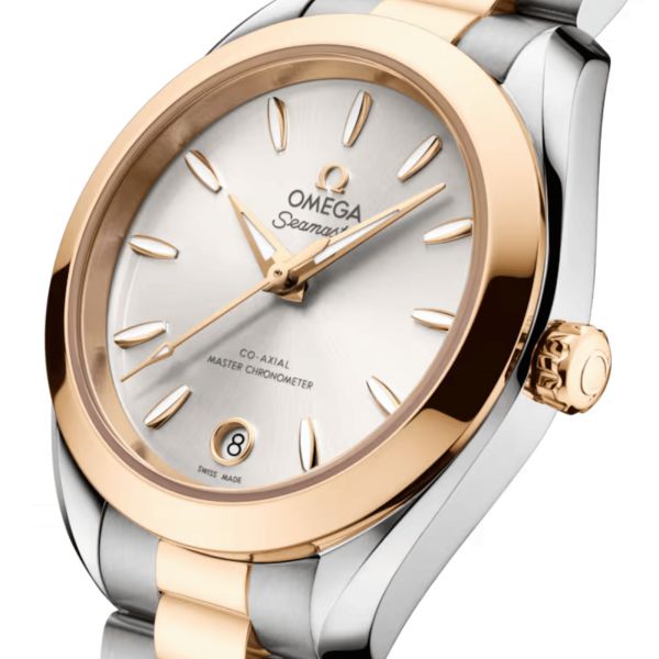 Montre Omega Seamaster Aqua Terra 150m automatique cadran argenté bracelet acier et or Moonshine 30 mm