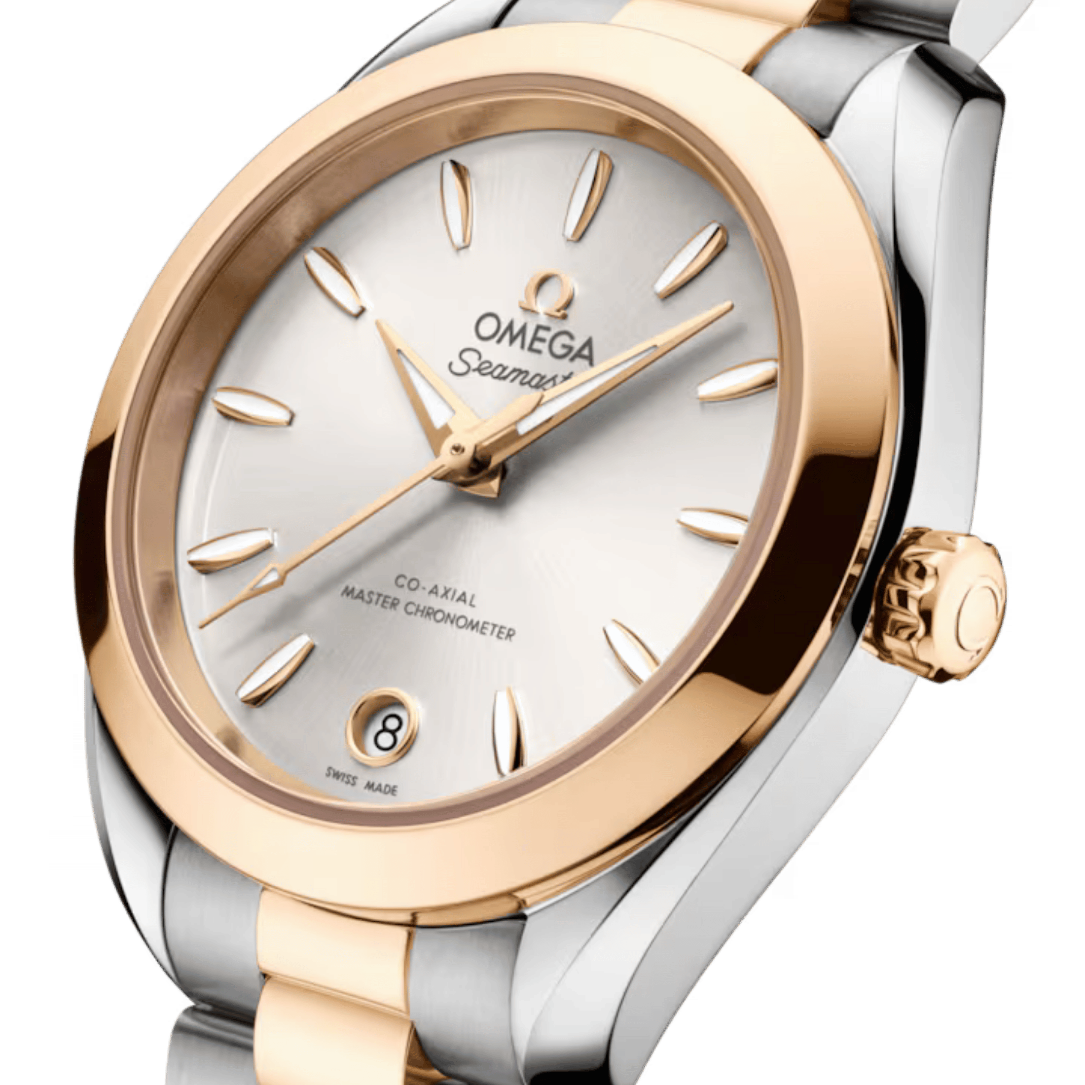 Montre Omega Seamaster Aqua Terra 150m automatique cadran argenté bracelet acier et or Moonshine 30 mm