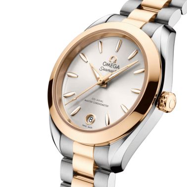 Montre Omega Seamaster Aqua Terra 150m automatique cadran argenté bracelet acier et or Moonshine 30 mm