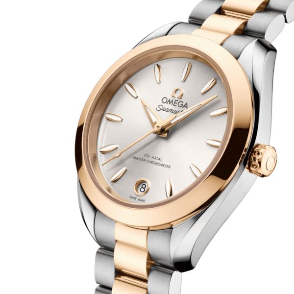 Montre Omega Seamaster Aqua Terra 150m automatique cadran argenté bracelet acier et or Moonshine 30 mm