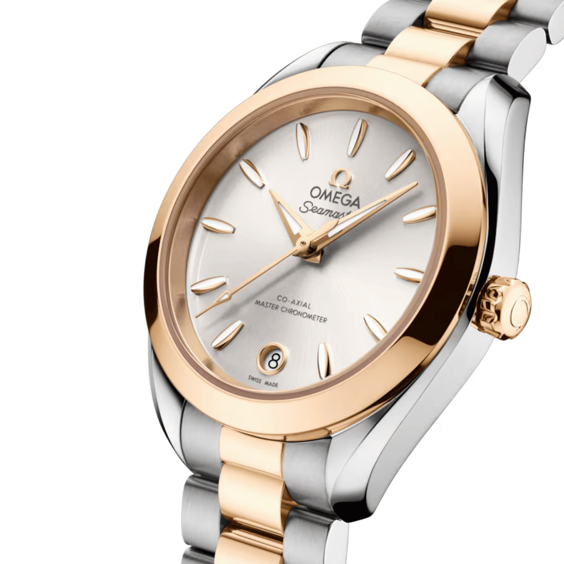 Montre Omega Seamaster Aqua Terra 150m automatique cadran argenté bracelet acier et or Moonshine 30 mm