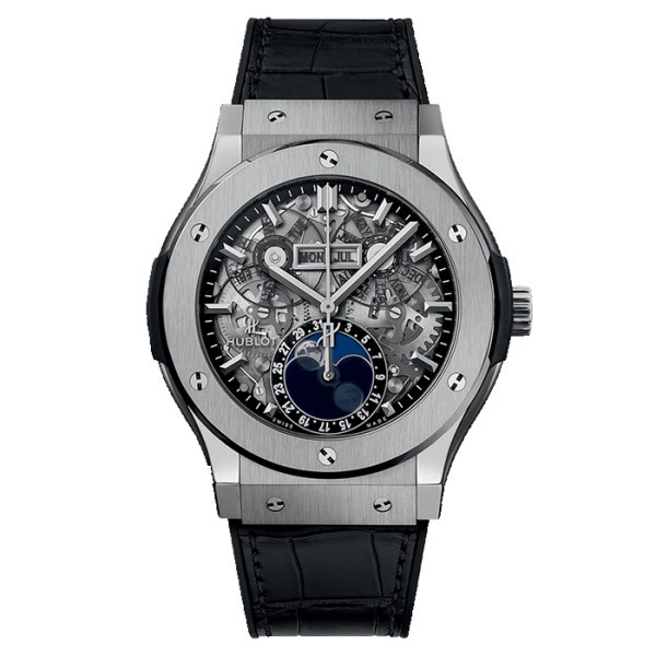 Montre Hublot Classic Fusion Aerofusion Moonphase Titanium bracelet cuir et caoutchouc 45 mm