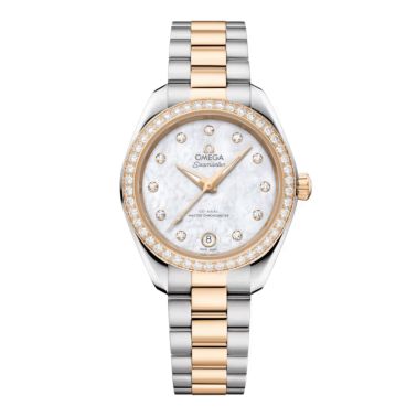 Montre Omega Seamaster Aqua Terra 150m automatique cadran nacre blanche bracelet acier et or Moonshine 30 mm