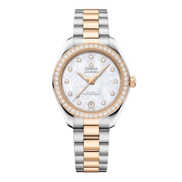 Omega Seamaster Aqua Terra 150m automatic white mother-of-pearl dial steel & Moonshine gold bracelet 30 mm