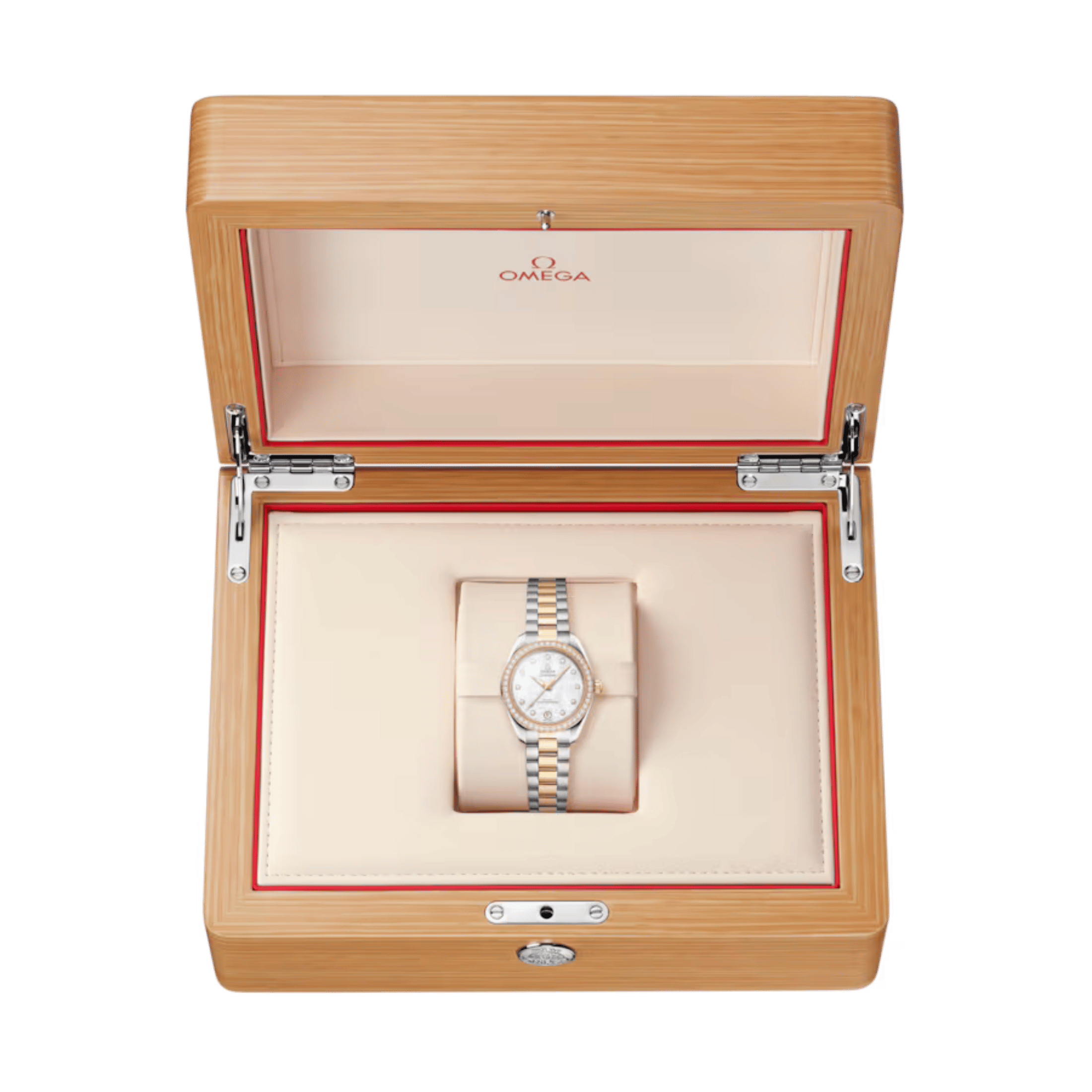 Montre Omega Seamaster Aqua Terra 150m automatique cadran nacre blanche bracelet acier et or Moonshine 30 mm