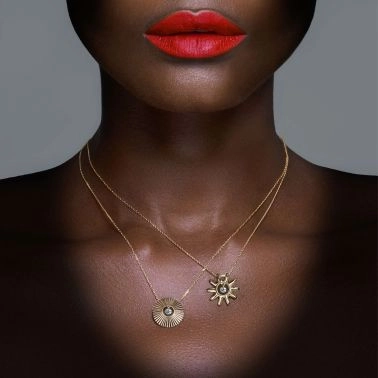 Collier La Brune et La Blonde Lune et Soleil Pleine Lune en or jaune et diamant 0,15 carat