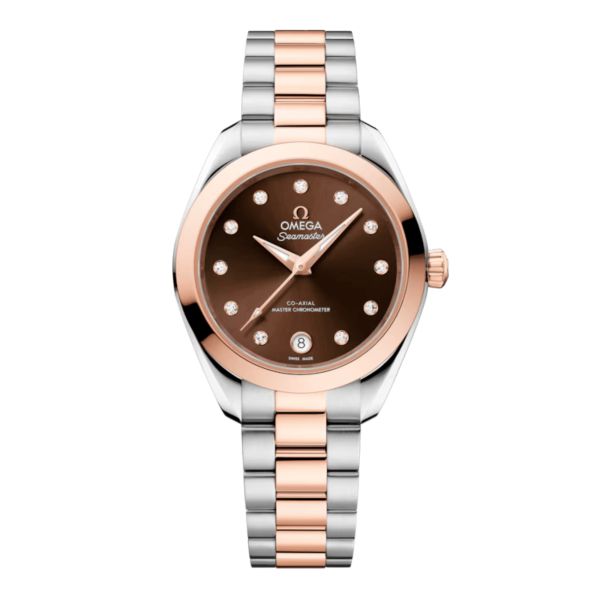 Montre Omega Seamaster Aqua Terra 150m automatique cadran brun bracelet acier et or Sedna 30 mm