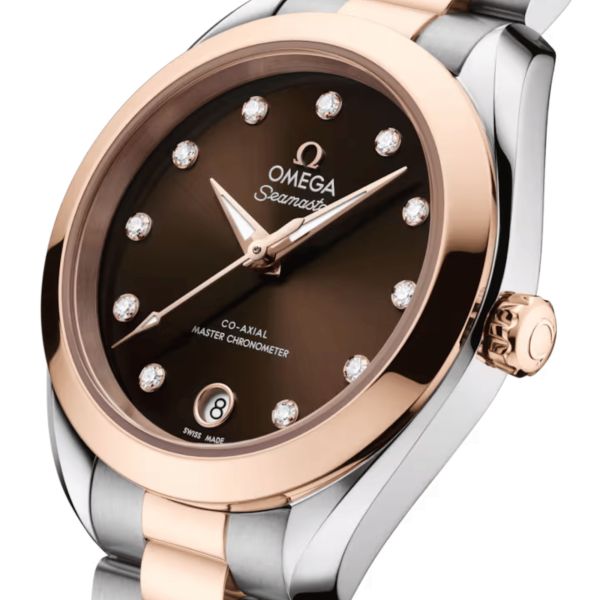 Montre Omega Seamaster Aqua Terra 150m automatique cadran brun bracelet acier et or Sedna 30 mm
