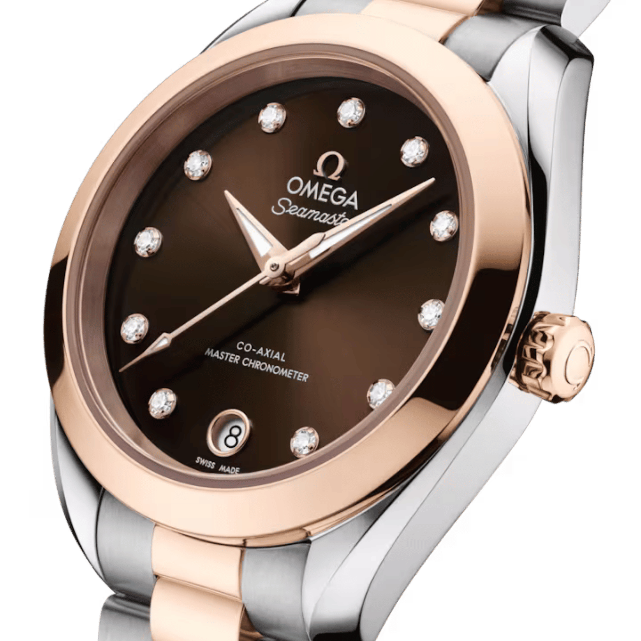Montre Omega Seamaster Aqua Terra 150m automatique cadran brun bracelet acier et or Sedna 30 mm