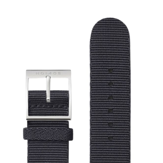 Montre Nomos Ahoi Neomatik Date Blanc automatique fond acier cadran argent blanc bracelet tissu bleu noir 38,5 mm