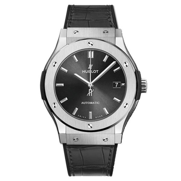 Montre Hublot Classic Fusion Racing Grey Titanium bracelet cuir et caoutchouc gris 45 mm