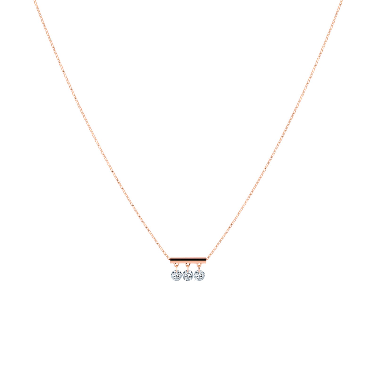 Collier La Brune et La Blonde Pampilles en or rose 3 diamants taille brillant 0,60 carat - Soldat_PL