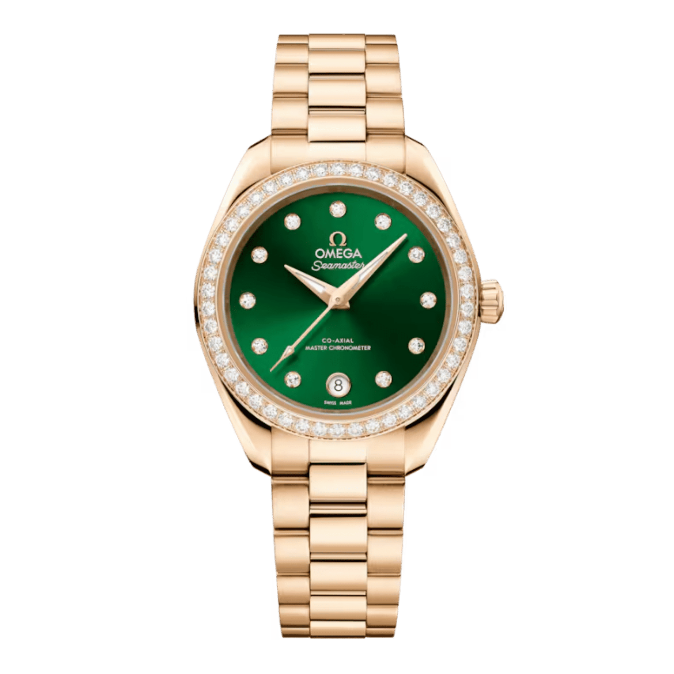 Montre Omega Seamaster Aqua Terra 150m automatique cadran vert bracelet or Moonshine 30 mm