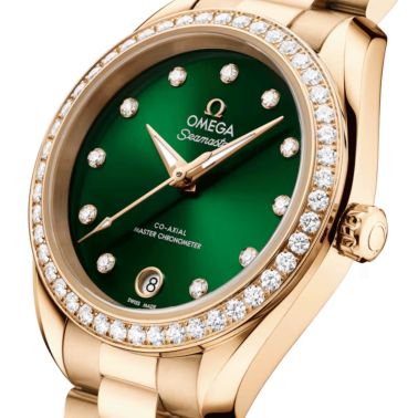 Montre Omega Seamaster Aqua Terra 150m automatique cadran vert bracelet or Moonshine 30 mm