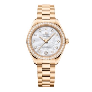 Montre Omega Seamaster Aqua Terra 150m automatique cadran nacre blanche bracelet or Moonshine 30 mm