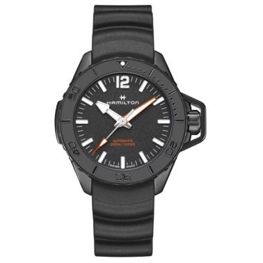 Hamilton Khaki Navy Frogman Automatic Watch, black PVD, black dial, rubber strap, 46 mm