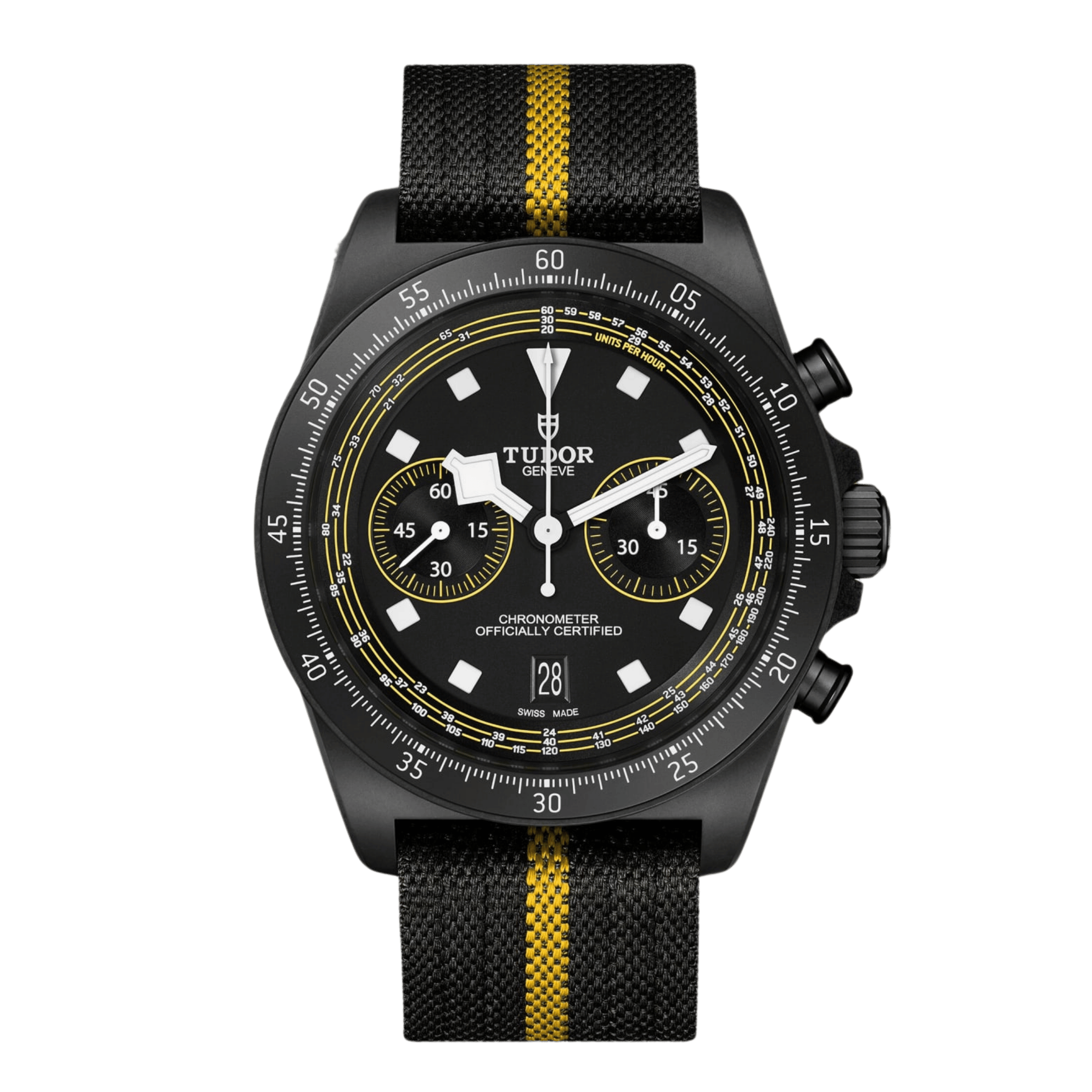 Montre Tudor Pelagos FXD Chrono "Yellow" automatique cadran noir bracelet tissu noir 43 mm