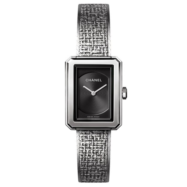 Montre Chanel Boy-Friend tweed cadran noir acier petit modèle