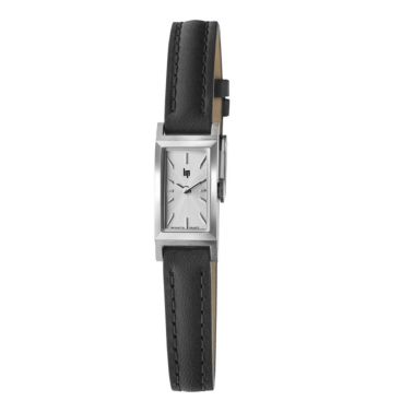 Montre Lip Churchill T13 Baguette quartz cadran argenté bracelet cuir noir 13 x 29 mm