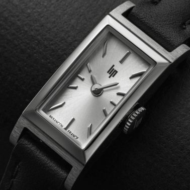 Lip Churchill T13 Baguette quartz silver dial black leather strap 13 x 29 mm