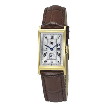 Montre Lip Churchill T18 Dorée Petite Seconde quartz cadran argenté bracelet cuir marron 38,5 x 21,2 mm
