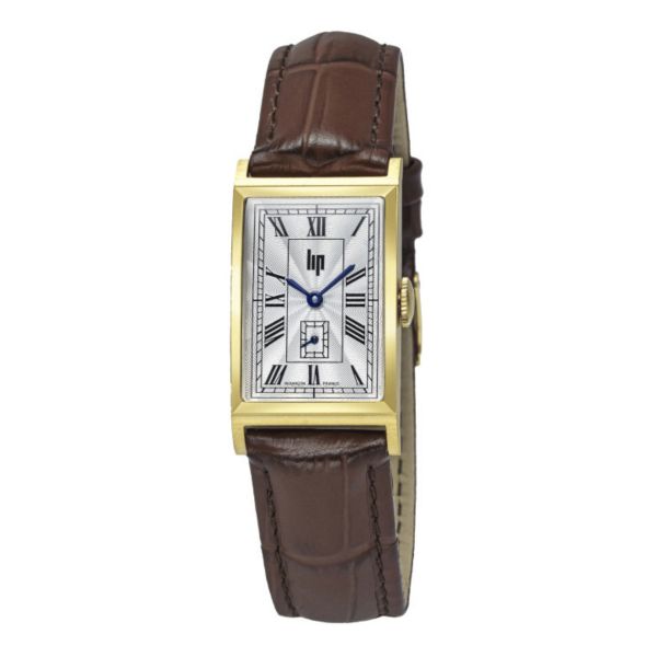 Lip Churchill T18 Golden Small Second Quartz Silver Dial Brown Leather Strap 38.5 x 21.2 mm