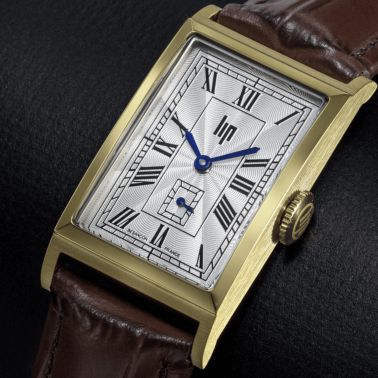 Montre Lip Churchill T18 Dorée Petite Seconde quartz cadran argenté bracelet cuir marron 38,5 x 21,2 mm