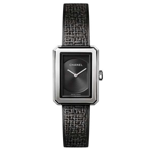 Montre Chanel Boy-Friend tweed noir cadran noir acier petit modèle