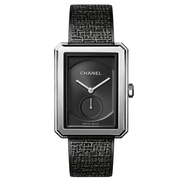 Montre Chanel Boy-Friend tweed noir cadran noir grand modèle