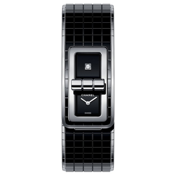 Montre Chanel Code Coco cadran laqué noir serti bracelet céramique noire