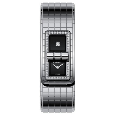 Montre Chanel Code Coco cadran laqué noir lunette sertie bracelet acier