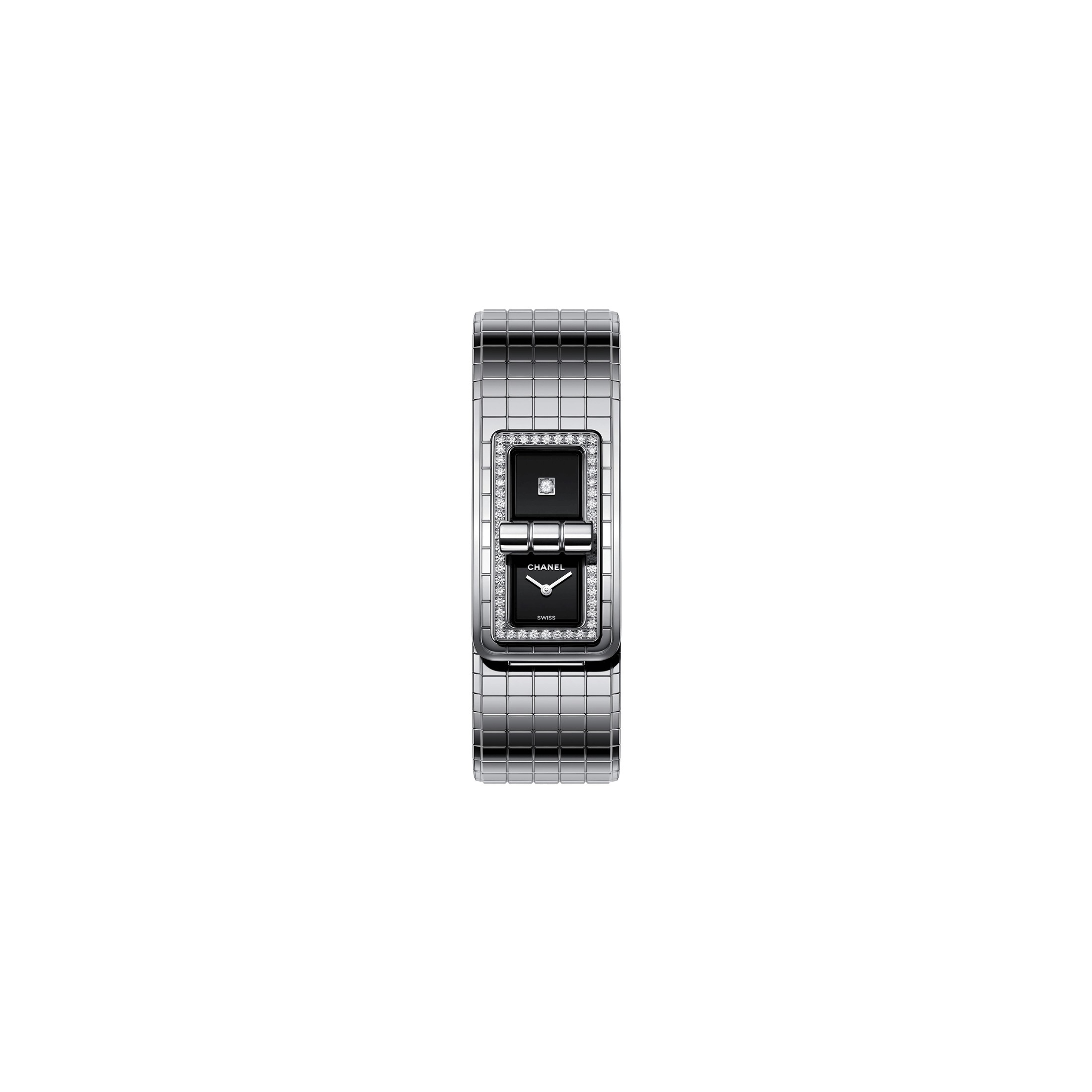Montre CHANEL Code Coco cadran laque noir lunette sertie bracelet acier