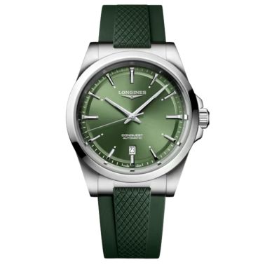 Montre Longines Conquest automatique cadran vert bracelet caoutchouc vert 41 mm