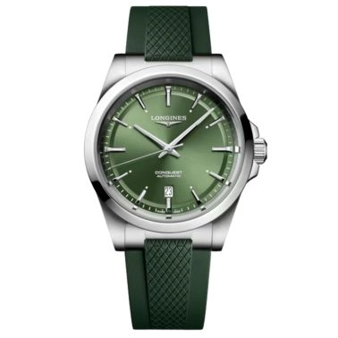 Montre Longines Conquest automatique cadran vert bracelet caoutchouc vert 41 mm