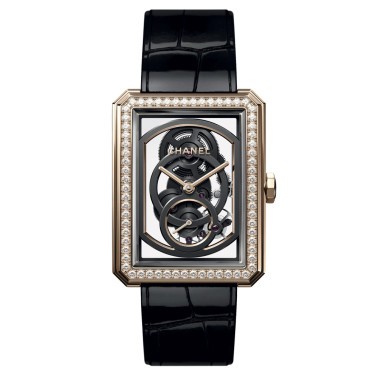 Montre Chanel Boy-Friend squelette lunette sertie bracelet cuir d'alligator brillant grand modèle