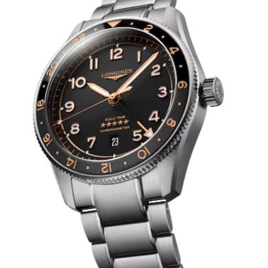 Longines Spirit Zulu Time automatic watch black ceramic bezel black dial steel bracelet 42 mm