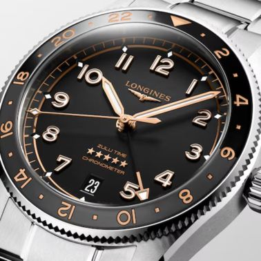 Montre Longines Spirit Zulu Time automatique lunette céramique noire cadran noir bracelet acier 39 mm