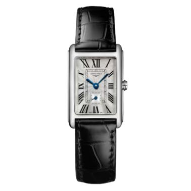 Longines DolceVita quartz watch silver dial black leather strap 20,80 x 32 mm