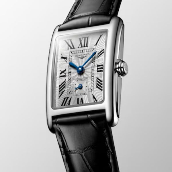 Longines DolceVita quartz watch silver dial black leather strap 20,80 x 32 mm