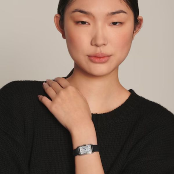 Longines DolceVita quartz watch silver dial black leather strap 20,80 x 32 mm