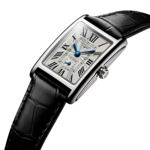 Longines DolceVita quartz watch silver dial black leather strap 20,80 x 32 mm