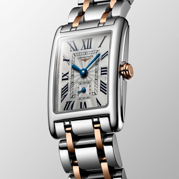 Montre Longines DolceVita quartz cadran argenté bracelet acier et or rose 20,80 x 32 mm