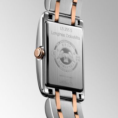 Montre Longines DolceVita quartz cadran argenté bracelet acier et or rose 20,80 x 32 mm