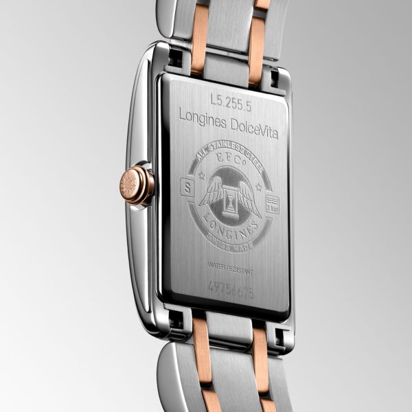 Montre Longines DolceVita quartz cadran argenté bracelet acier et or rose 20,80 x 32 mm