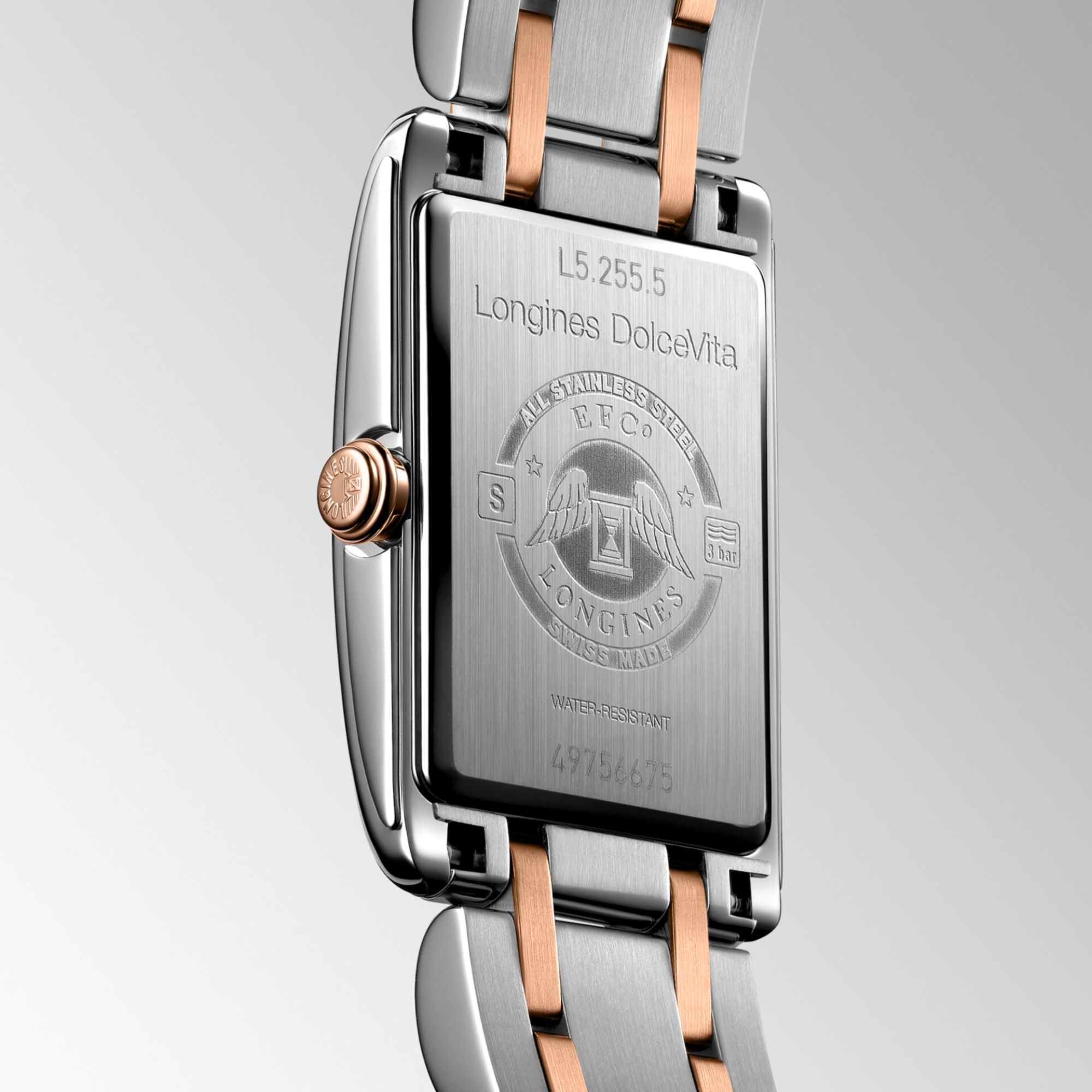 Montre Longines DolceVita quartz cadran argenté bracelet acier et or rose 20,80 x 32 mm