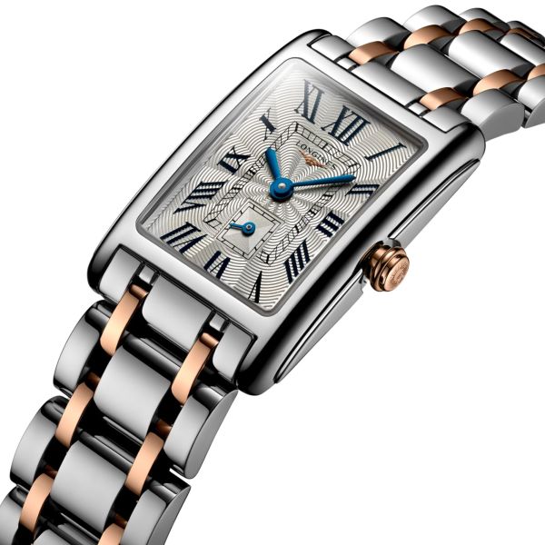 Montre Longines DolceVita quartz cadran argenté bracelet acier et or rose 20,80 x 32 mm