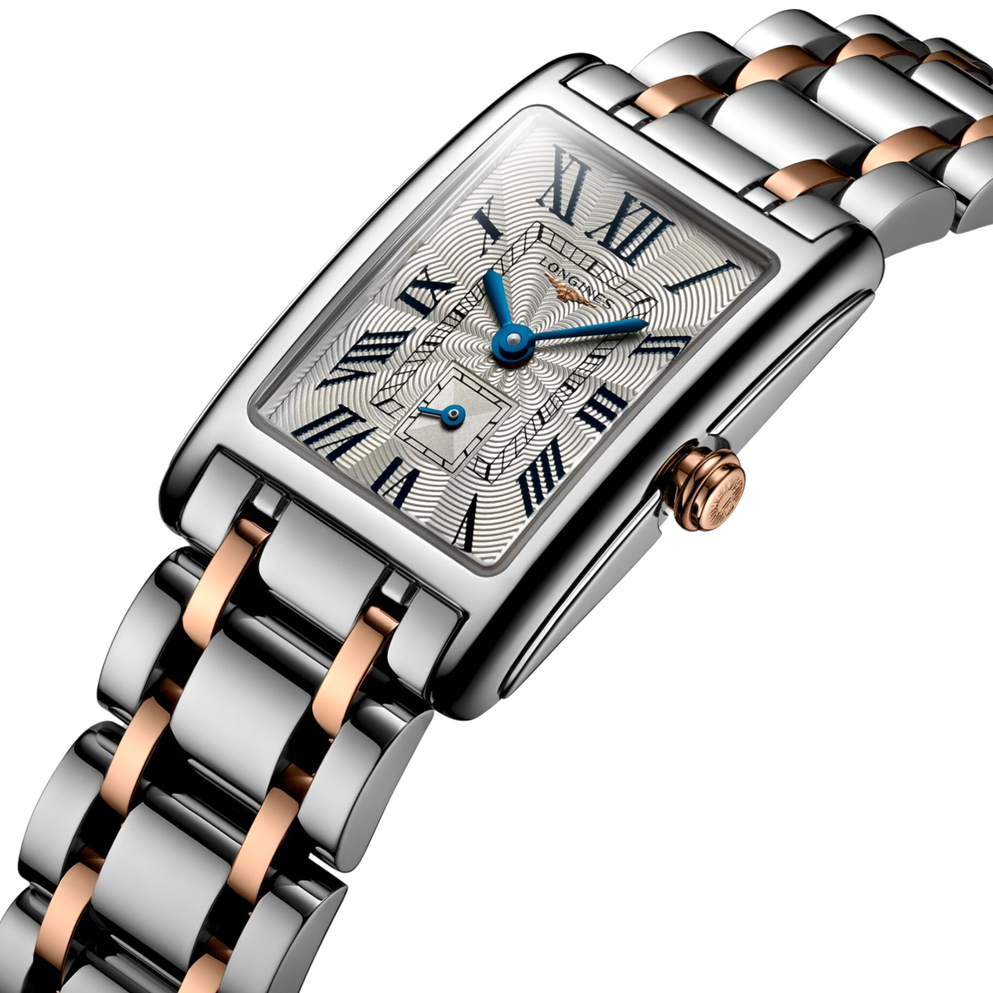 Montre Longines DolceVita quartz cadran argenté bracelet acier et or rose 20,80 x 32 mm