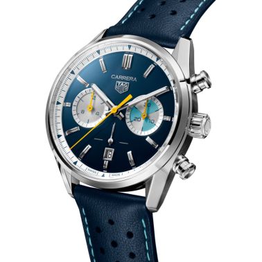 TAG Heuer Carrera Chronograph Summer Limited Edition Automatic Watch with Blue Dial and Blue Leather Strap, 42 mm